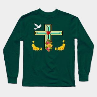 CHRISTIAN CROSS With YELLOW ROSES Long Sleeve T-Shirt